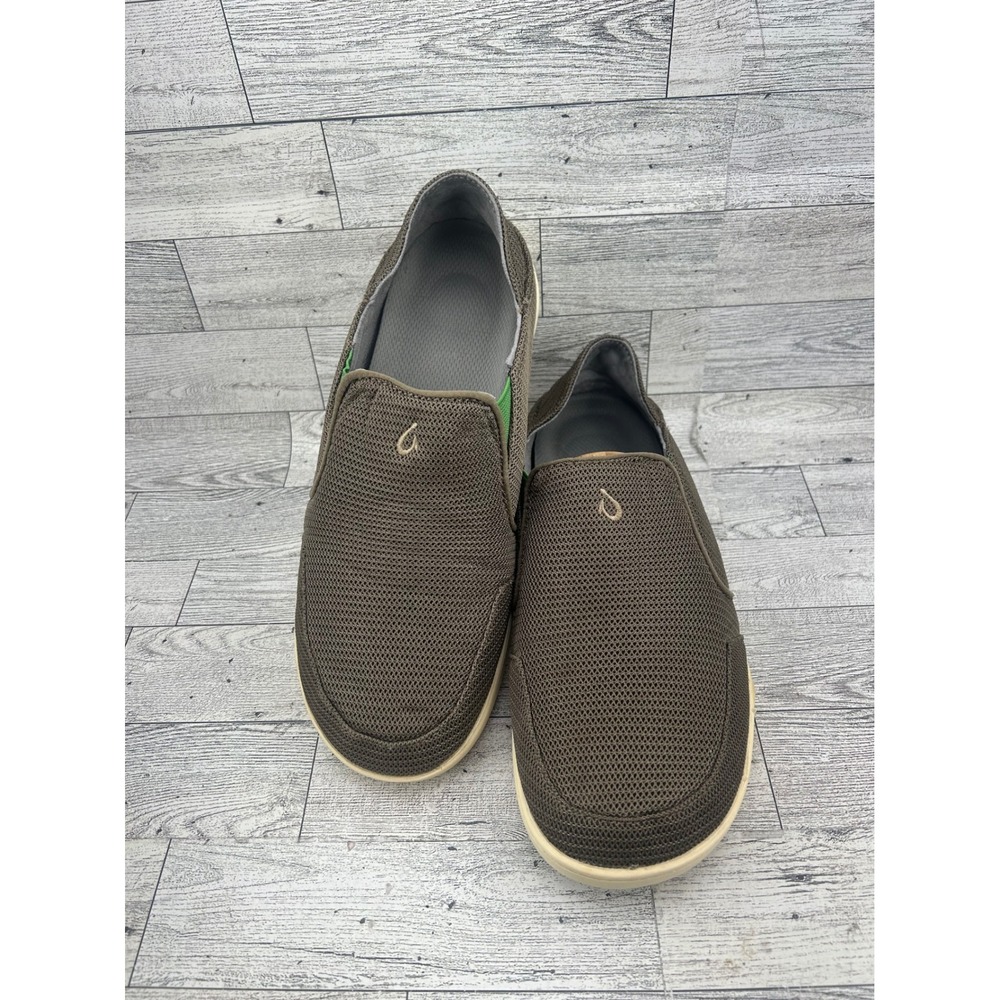Olukai Nohea Mesh Men Sz 8.5 Dark Olive Green Slip On Shoes 10188-13AP Loafers